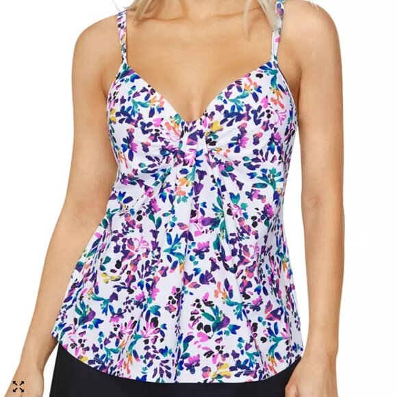 Island Escape Scorpio Floral-Print Twist-Front Tankini Top - Size: 8 - NWT - Picture 1 of 14